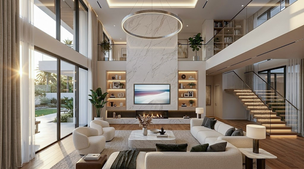 Contemporary interior with sea view
